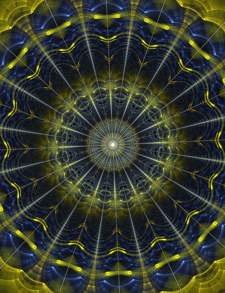 Mesmerizing Blue & Yellow Fractal Wallpaper: Kaleidoscopic Design