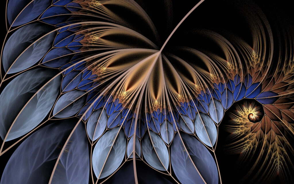 Mesmerizing Abstract Blue & Gold Fractal Wallpaper Background