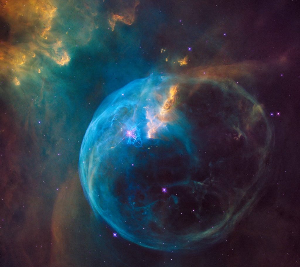 Vibrant Bubble Nebula NGC 7635 glowing blue gas and cosmic dust NASA space wallpaper background