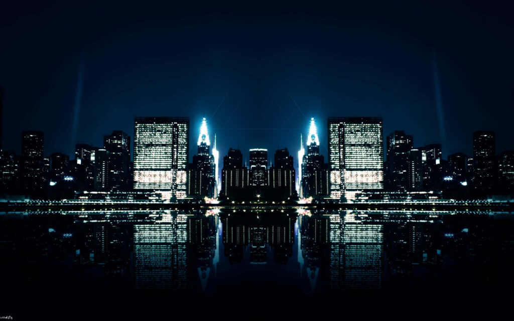 Stunning Cityscape Wallpaper: Tall Buildings Reflected at Night