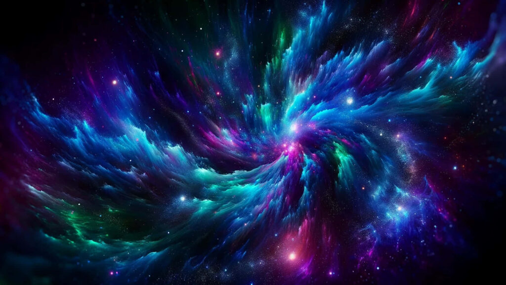 Vibrant Cosmic Explosion Wallpaper: Blues, Purples & Greens