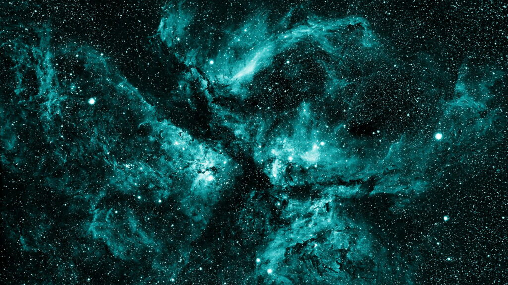 Stunning HD Outer Space Wallpaper with Twinkling Stars & Green Clouds