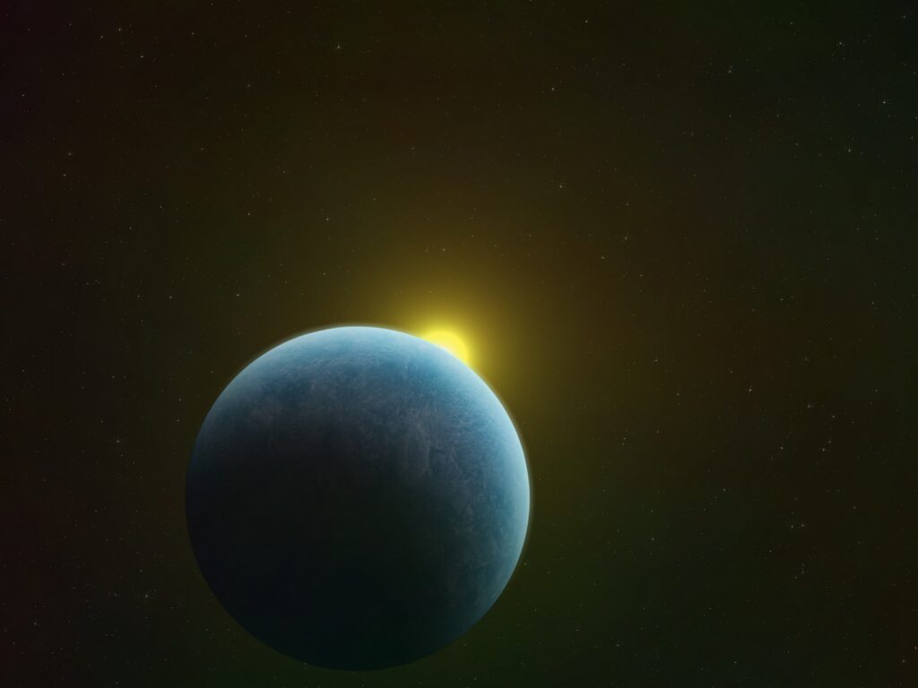 Mesmerizing Cosmic Wallpaper: Distant Planet & Radiant Star Glow