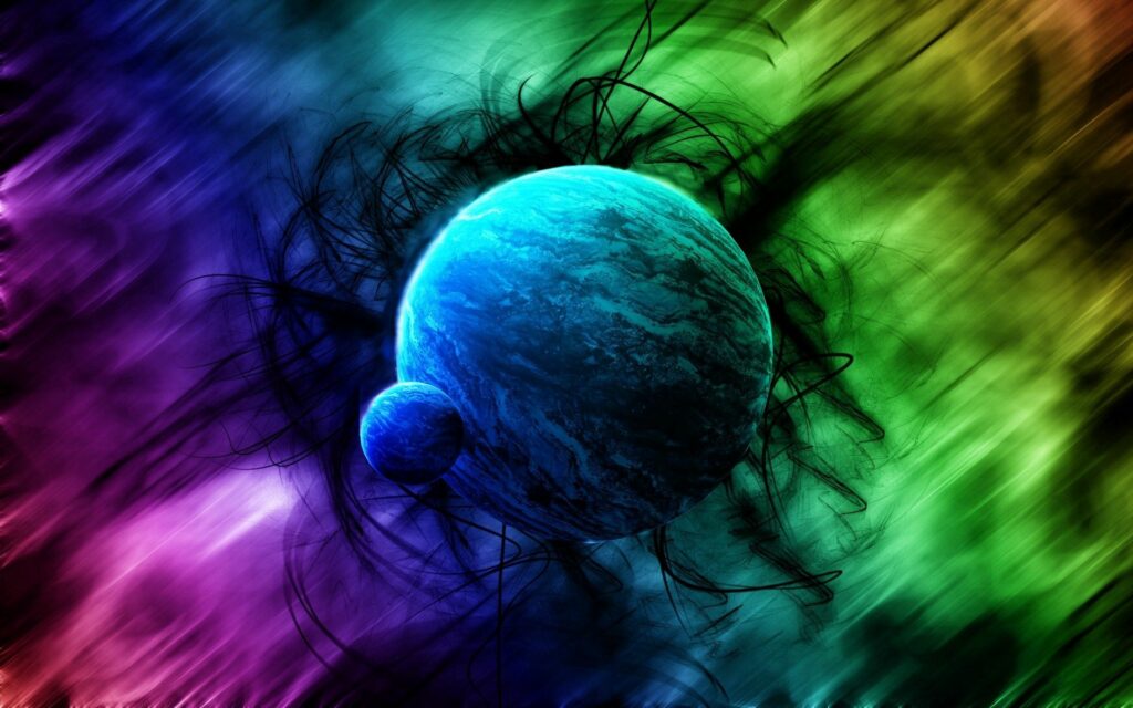 Vibrant Cosmic Wallpaper: Two Planets & Rainbow Swirls - 1920x1200