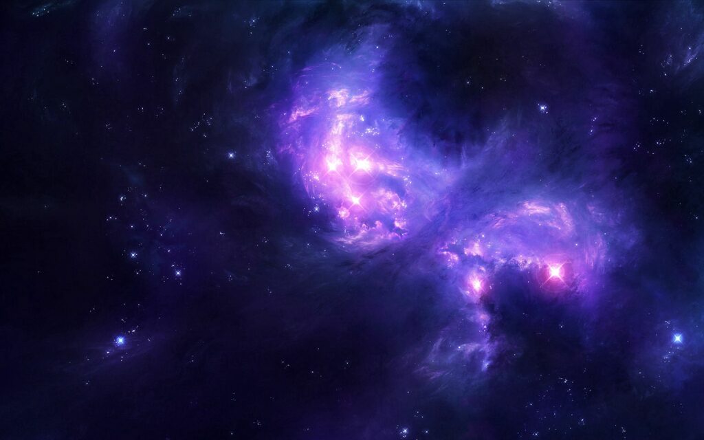 Mesmerizing Cosmic Wallpaper: Purple Nebulae & Twinkling Stars