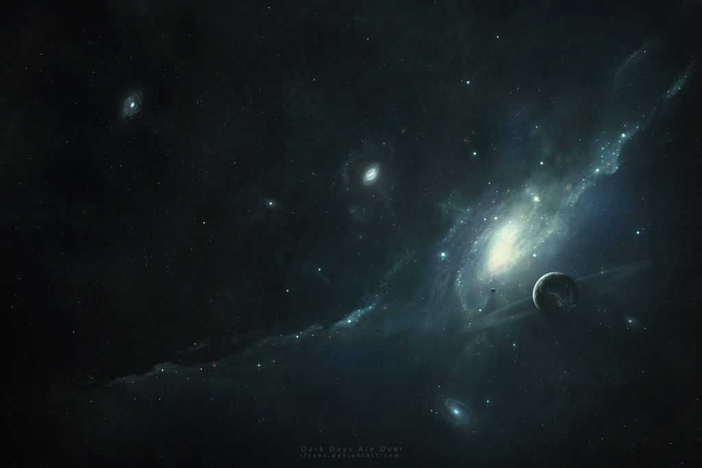 Mesmerizing Cosmic Galaxy Wallpaper with Stars & Ringed Planet