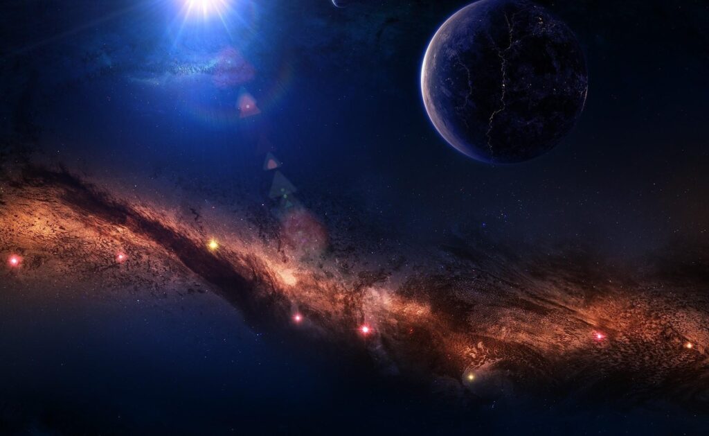 Stunning Cosmic Wallpaper: Glowing Planet & Vibrant Nebula Background