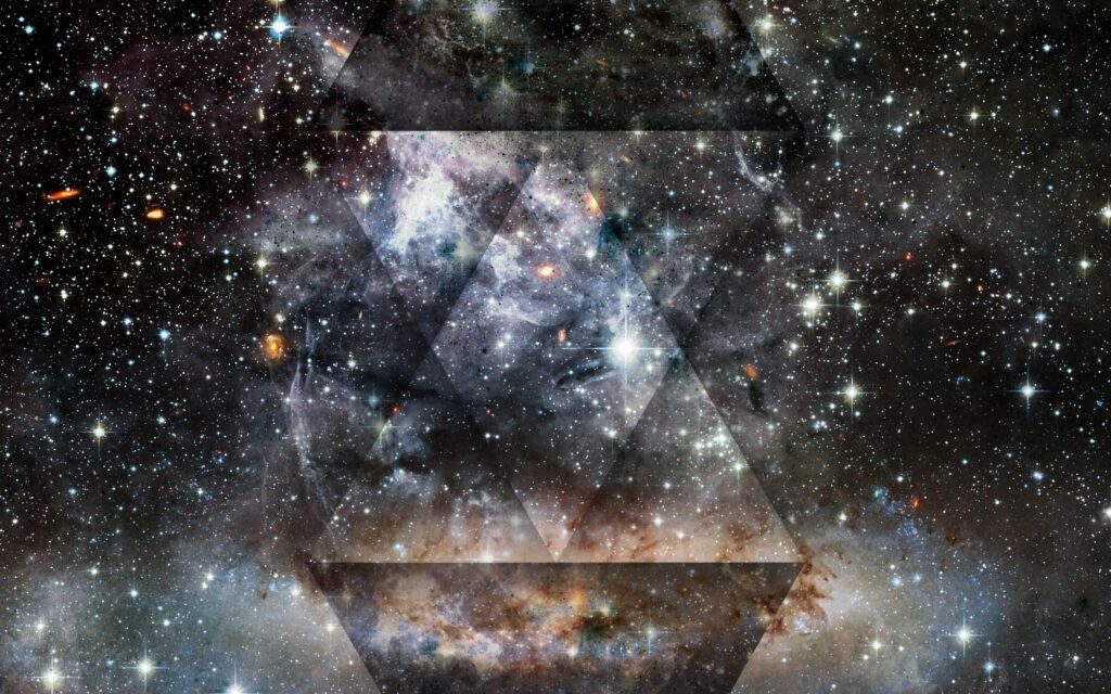 Cosmic Galaxy Wallpaper: Triangles & Stars in 2560x1600 Resolution