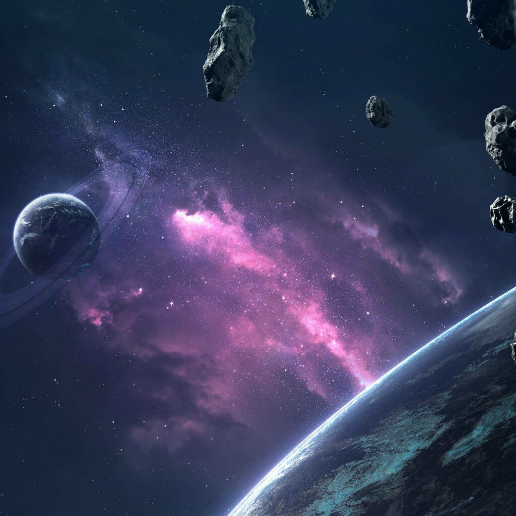 Vibrant Cosmic Wallpaper: Distant Planets & Pink Nebula Background