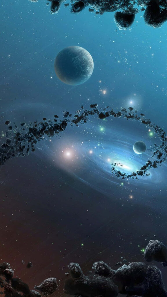 Vibrant Cosmic Wallpaper: Swirling Galaxy & Planets Background