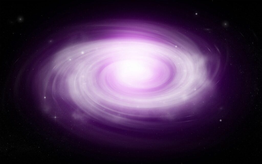 Mesmerizing Cosmic Wallpaper: Purple Light Rays & Vortex Galaxy