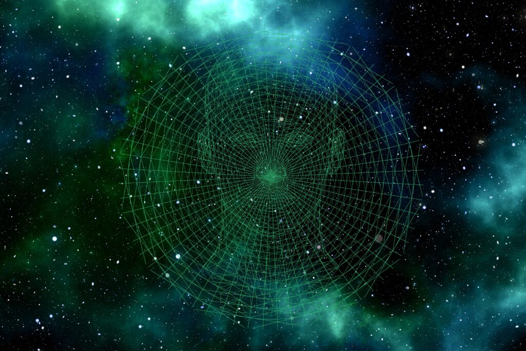 Mesmerizing Cosmic Wallpaper with Geometric Plexus Design