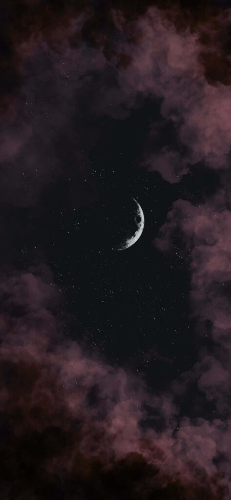 Crescent Moon & Starry Night Sky: Ethereal Pink & Purple Wallpaper