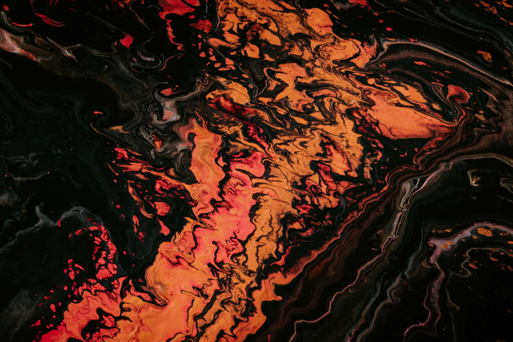 Mesmerizing Dark Abstract Wallpaper with Fluid Orange & Black Design