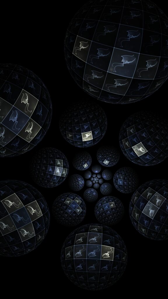 Mesmerizing Dark Fractal Wallpaper with Intricate Spherical Patterns
