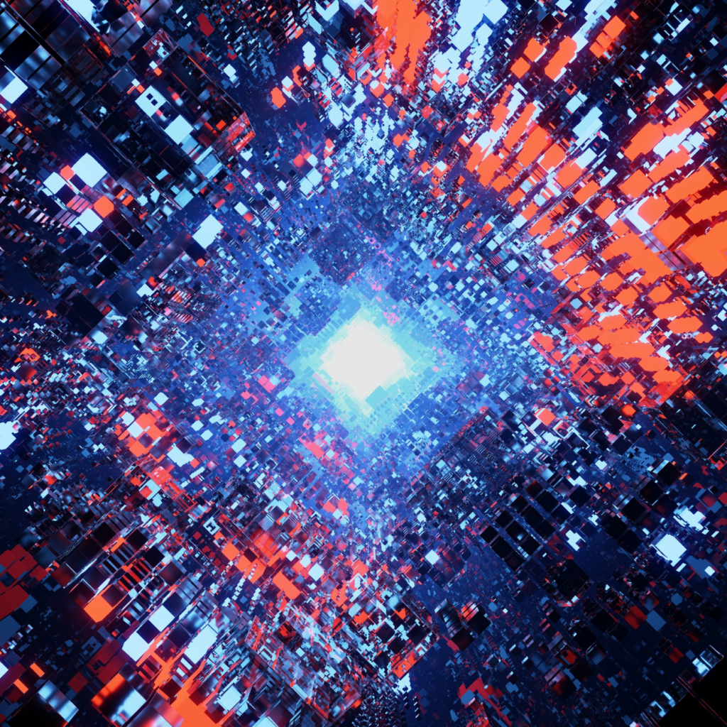 Mesmerizing Digital Tunnel Wallpaper - Reflective Blue & Red Background