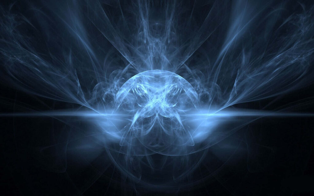 Ethereal Blue Orb Fractal Patterns - Mesmerizing Dark Background Wallpaper
