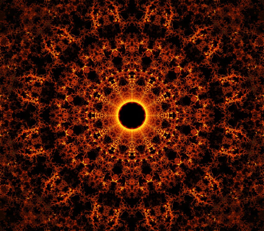 Fiery Fractal Wallpaper: Mesmerizing Circles on Dark Background