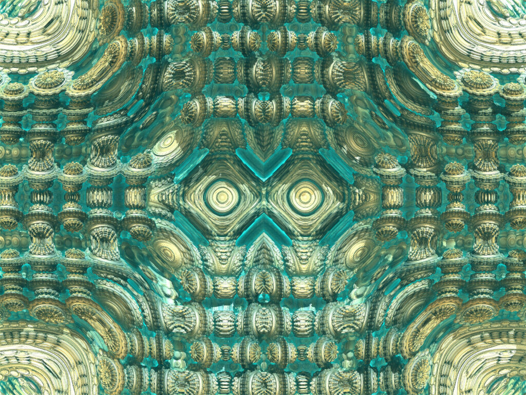 Mesmerizing Green & Gold Fractal Wallpaper - Abstract 3D Design