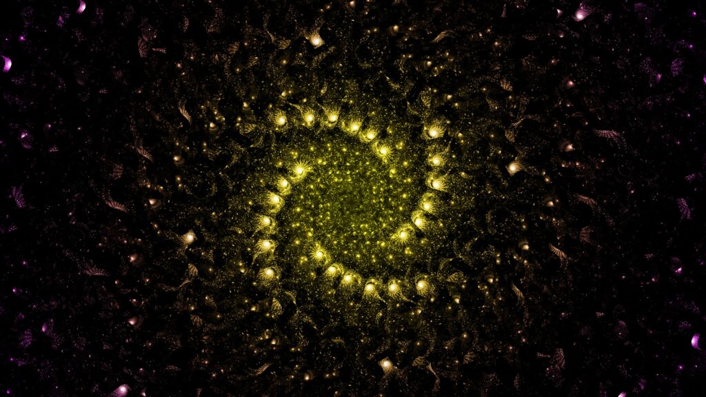 Mesmerizing Yellow Fractal Wallpaper with Dark Purple Background