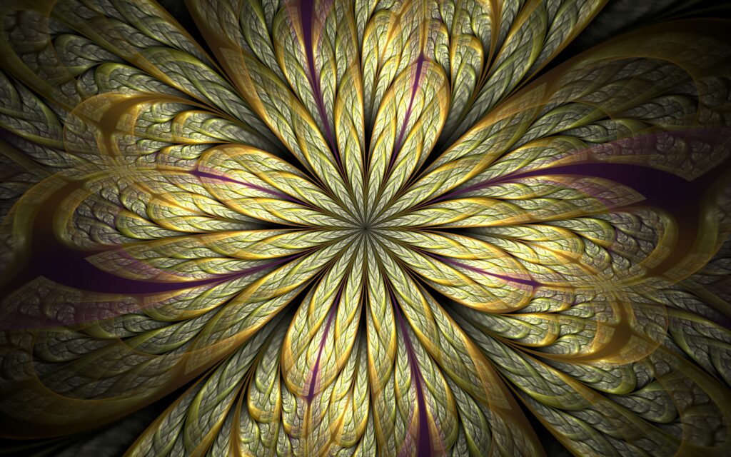 Mesmerizing Gold & Green Fractal Wallpaper - Intricate Leaf Patterns