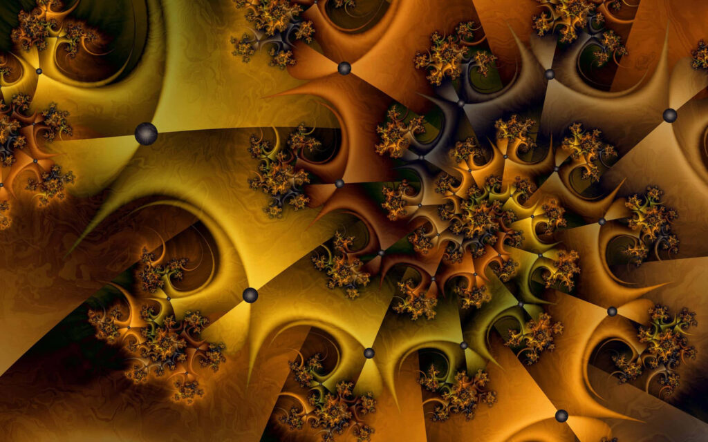 Fractal Patterns Wallpaper: Golden Blooms on Earthy Background