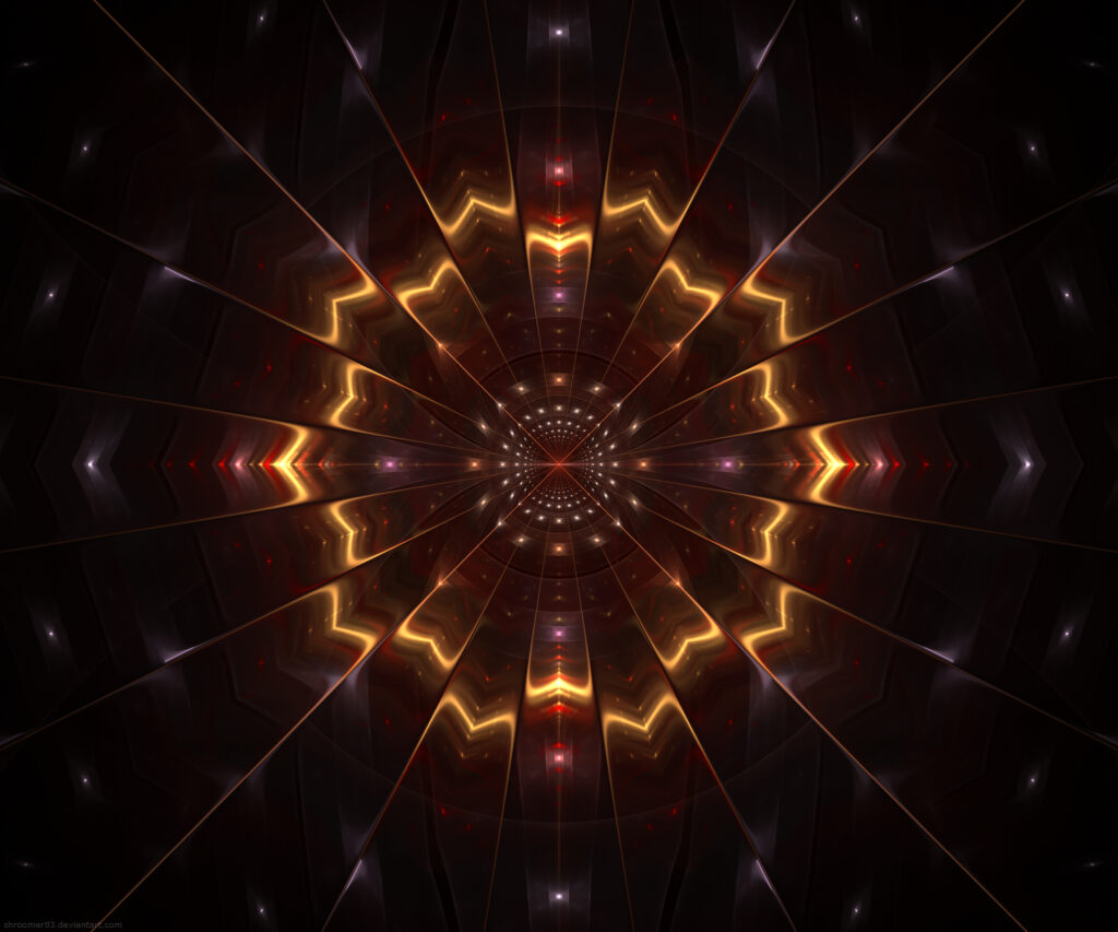 Vibrant Golden Fractal Wallpaper: Symmetrical Abstract Background
