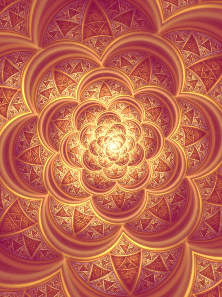 Mesmerizing Golden & Purple Fractal Wallpaper Background Design