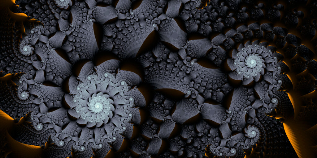 Mesmerizing Fractal Wallpaper in Dark Grey, Black, and Gold Hues