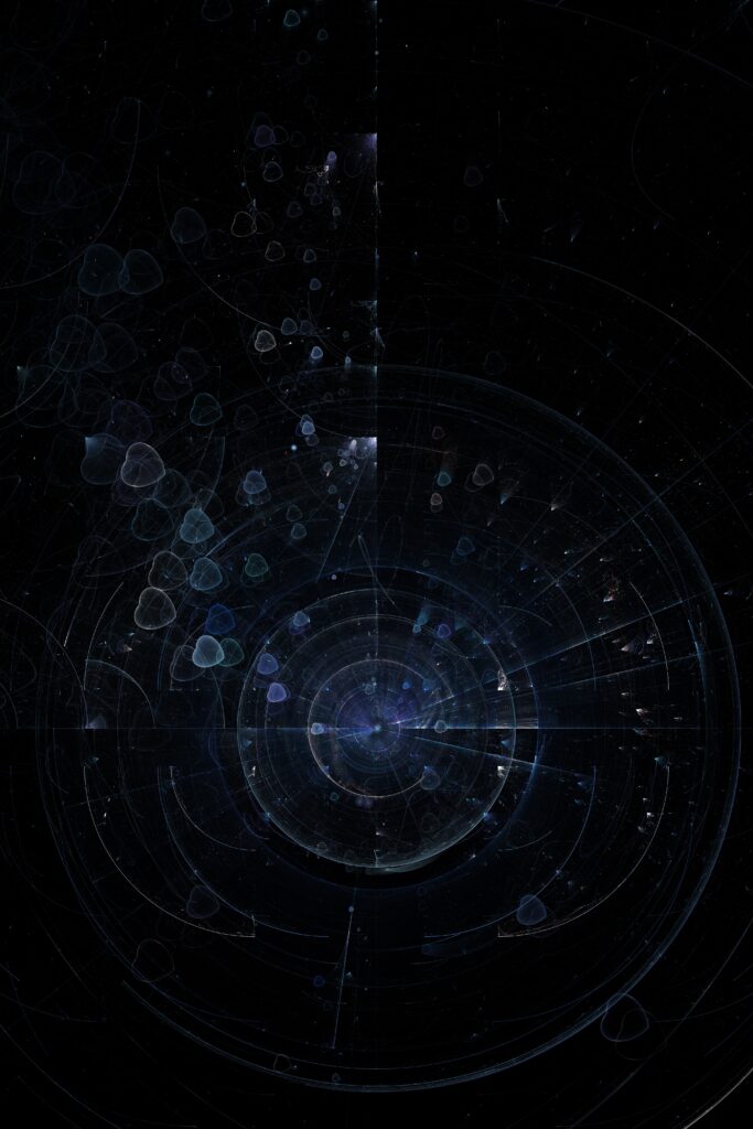 Mesmerizing Dark Fractal Wallpaper: Cosmic Circles & Heart Shapes