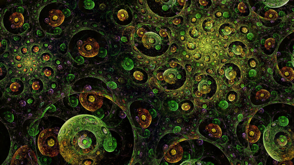 Vibrant Green Fractal Wallpaper with Intricate Circles & Spirals