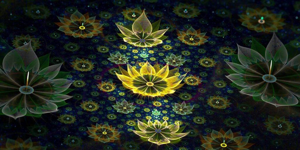 Mesmerizing Abstract Wallpaper: Luminous Fractal Flowers Design