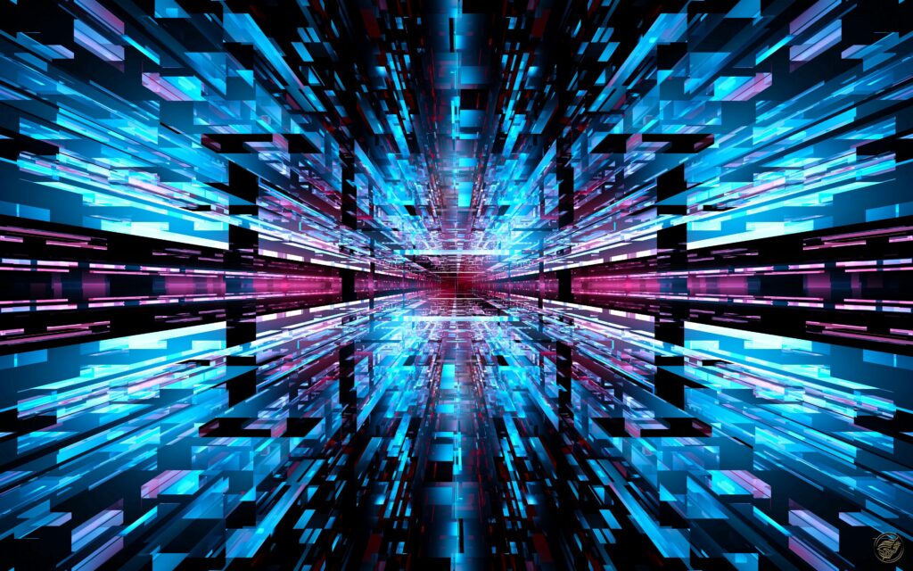 Vibrant Fractal Abstraction Wallpaper - Blue & Magenta Background