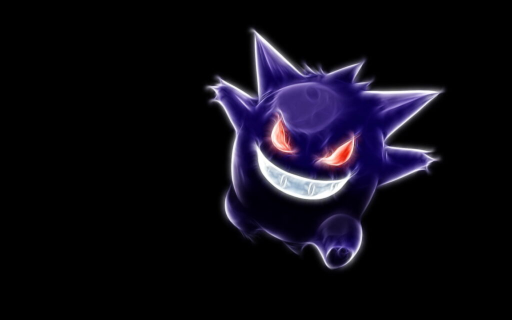 Gengar's Hypnotic Purple Haze: A mesmerizing Pokémon artwork in Fractalius with striking HD wallpaper backdrop