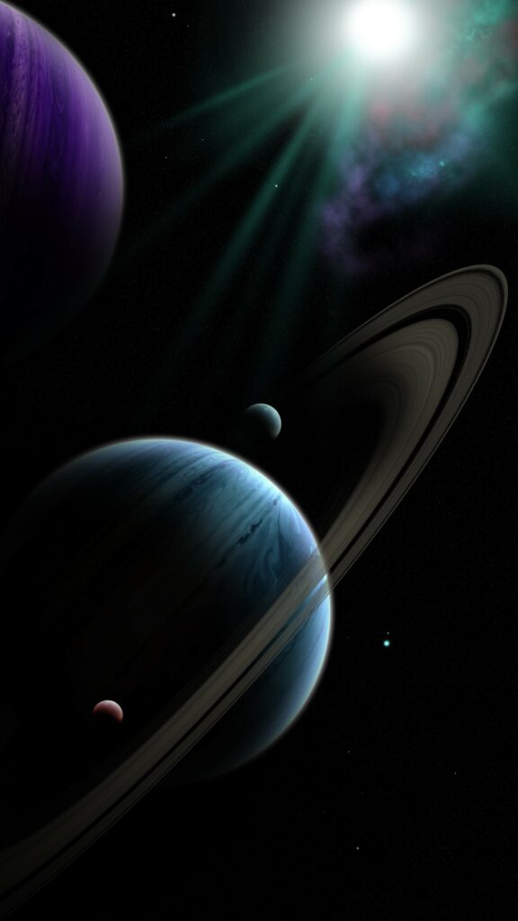 Serene Galaxy Wallpaper: Cosmic Light & Ringed Planet Beauty