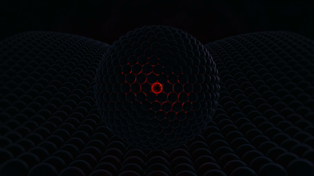 Mesmerizing Geometric Sphere Wallpaper with Glowing Red Core