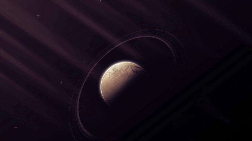Mesmerizing Glowing Planet Wallpaper: Elegant Rings & Starry Space