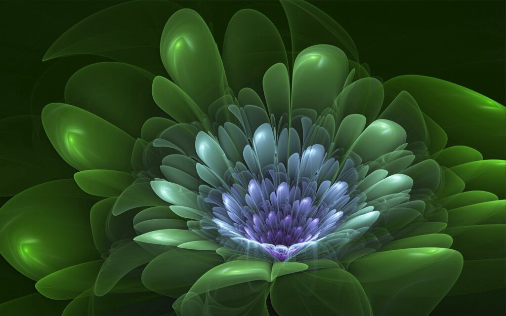 Mesmerizing Flower Wallpaper in Layered Green & Blue Petals