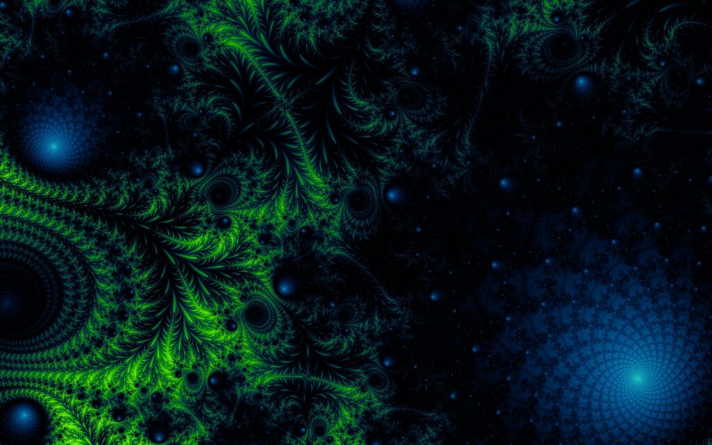 Mesmerizing Green & Blue Fractal Wallpaper - Intricate Patterns