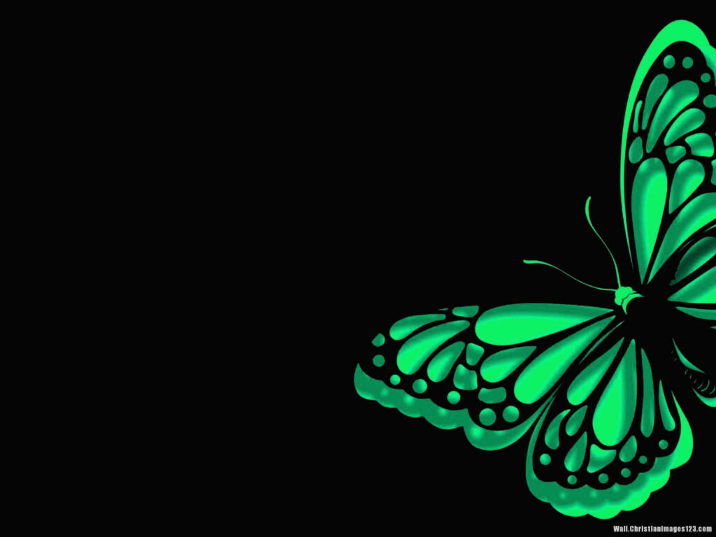 Vibrant Green Butterfly Wallpaper: Mesmerizing Design on Black