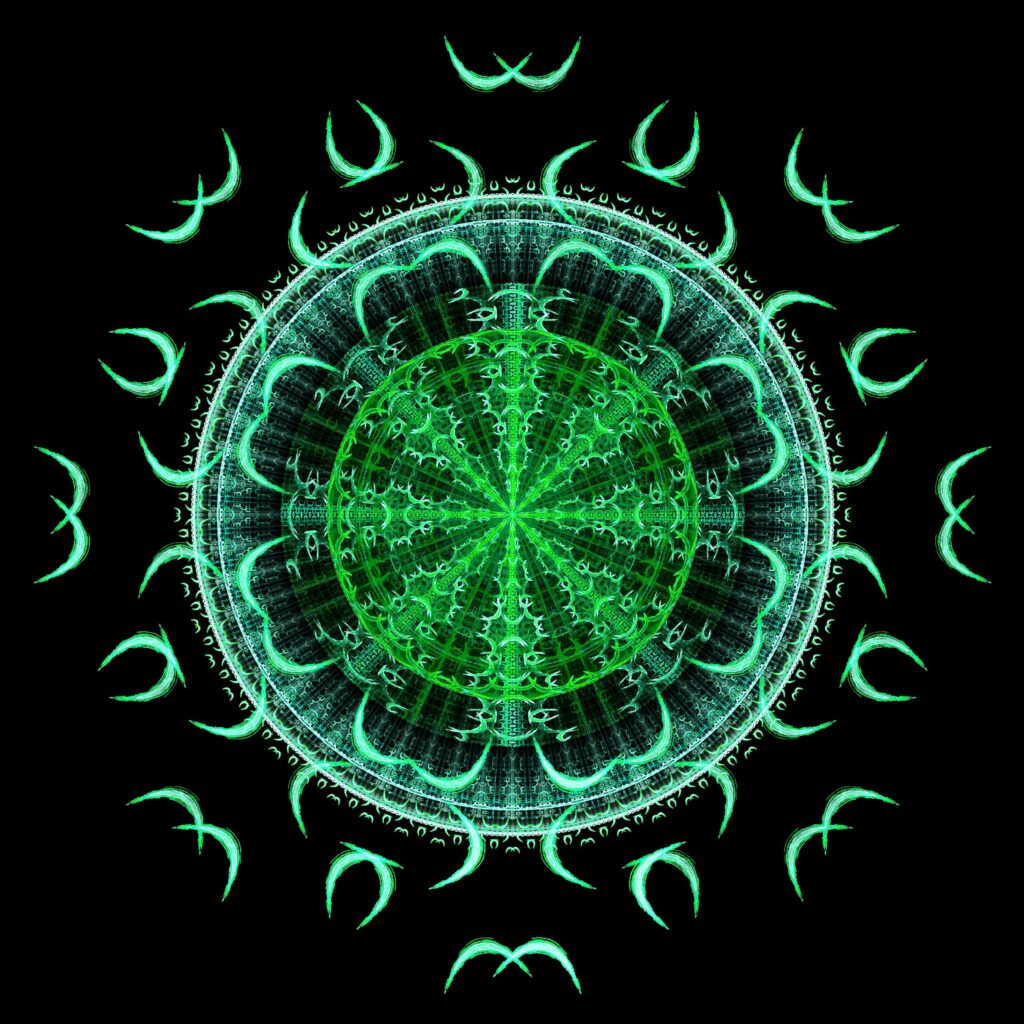 Stunning Green Fractal Mandala Wallpaper on Black Background