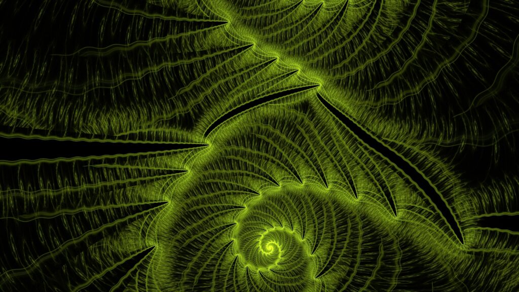 Mesmerizing Green Fractal Wallpaper: Intricate Spirals & Abstract Shapes