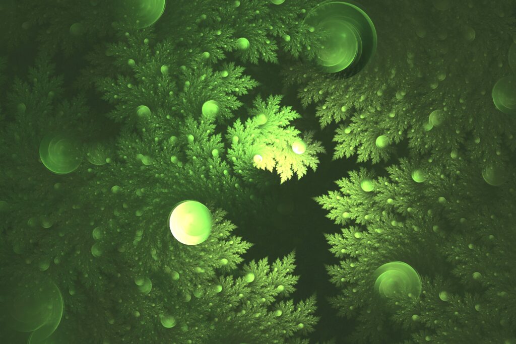 Intricate Green Leaves Wallpaper: Fractal Patterns & Circular Elements