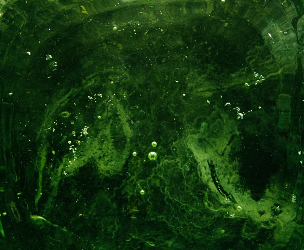 Mesmerizing Green Liquid Wallpaper with Bubbles - High-Res Background