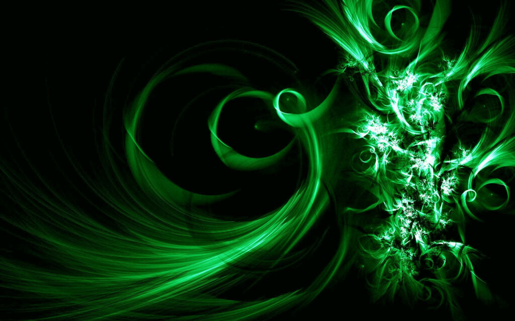 Mesmerizing Green Spiral Wallpaper: Abstract Swirls on Dark Background