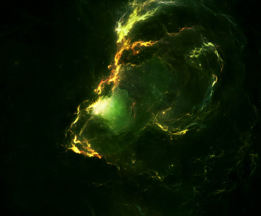Mesmerizing Green & Yellow Nebula Wallpaper Background in Space