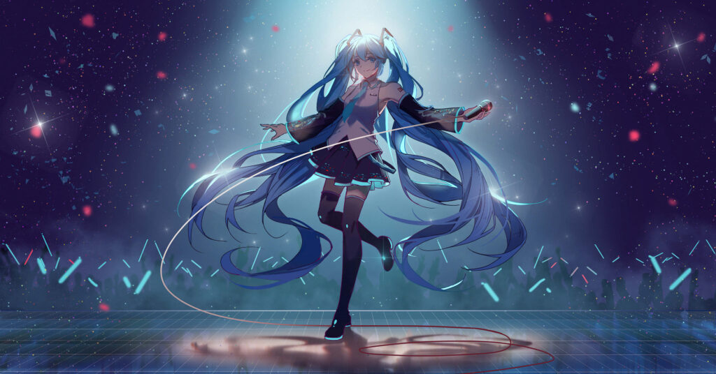 Hatsune Miku Spotlight Wallpaper: Vibrant Concert Background Art