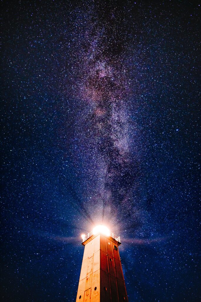 Stunning Lighthouse Wallpaper Under Starry Milky Way Night Sky