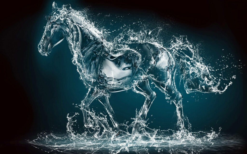 Liquid Horse Wallpaper: Dynamic Fluid Art Against Dark Background