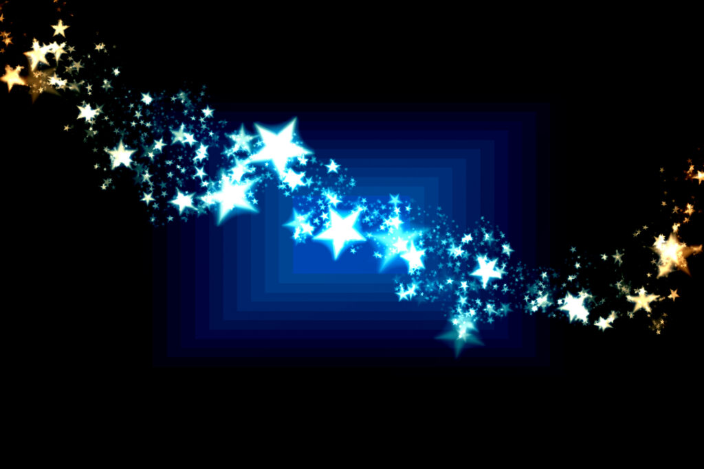 Luminescent Star Wallpaper: Celestial Journey in Gold, White & Blue